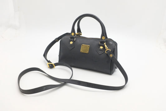 MCM Mini Boston Bag in Black Canvas