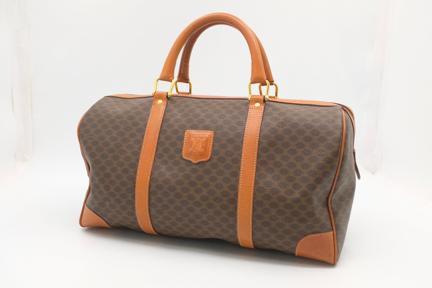 Celine Boston Bag in Brown Macadam Canvas