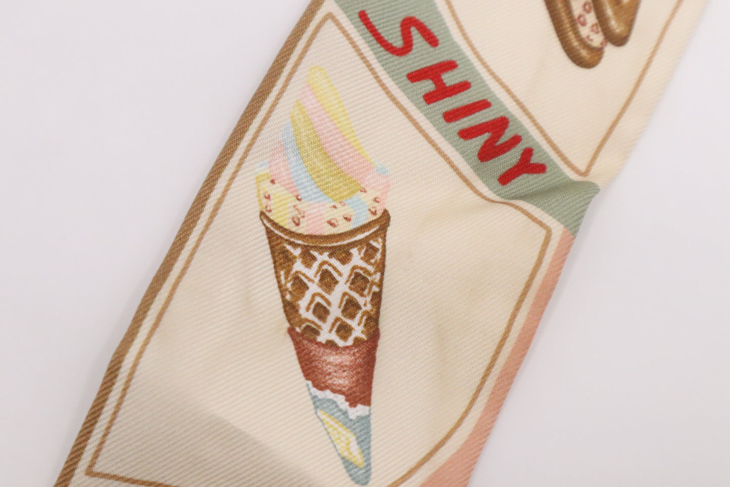 Hermes 'Funny Ice Cream' Twilly in Beige Silk