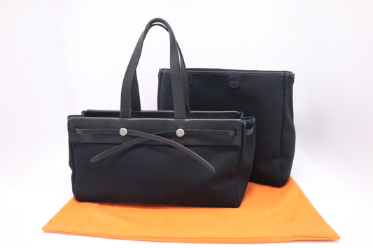 Hermes Herbag Cabas 50 in Black Canvas