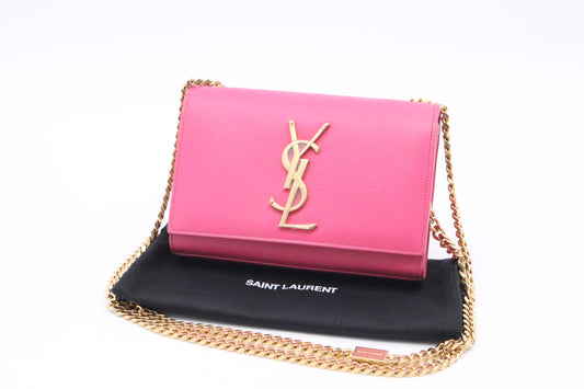 YSL Saint Laurent Kate Chain Crossbody Bag in Pink Leather