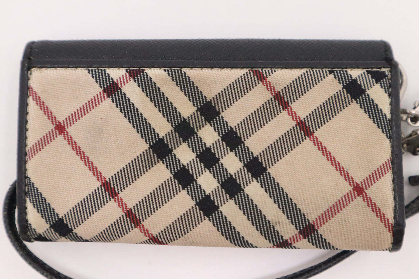 Burberry 4 Key Case in Beige Check Canvas and Black Leather