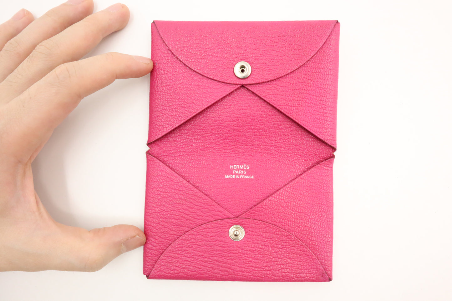 Hermes Calvi Card Holder in Framboise Epsom Leather