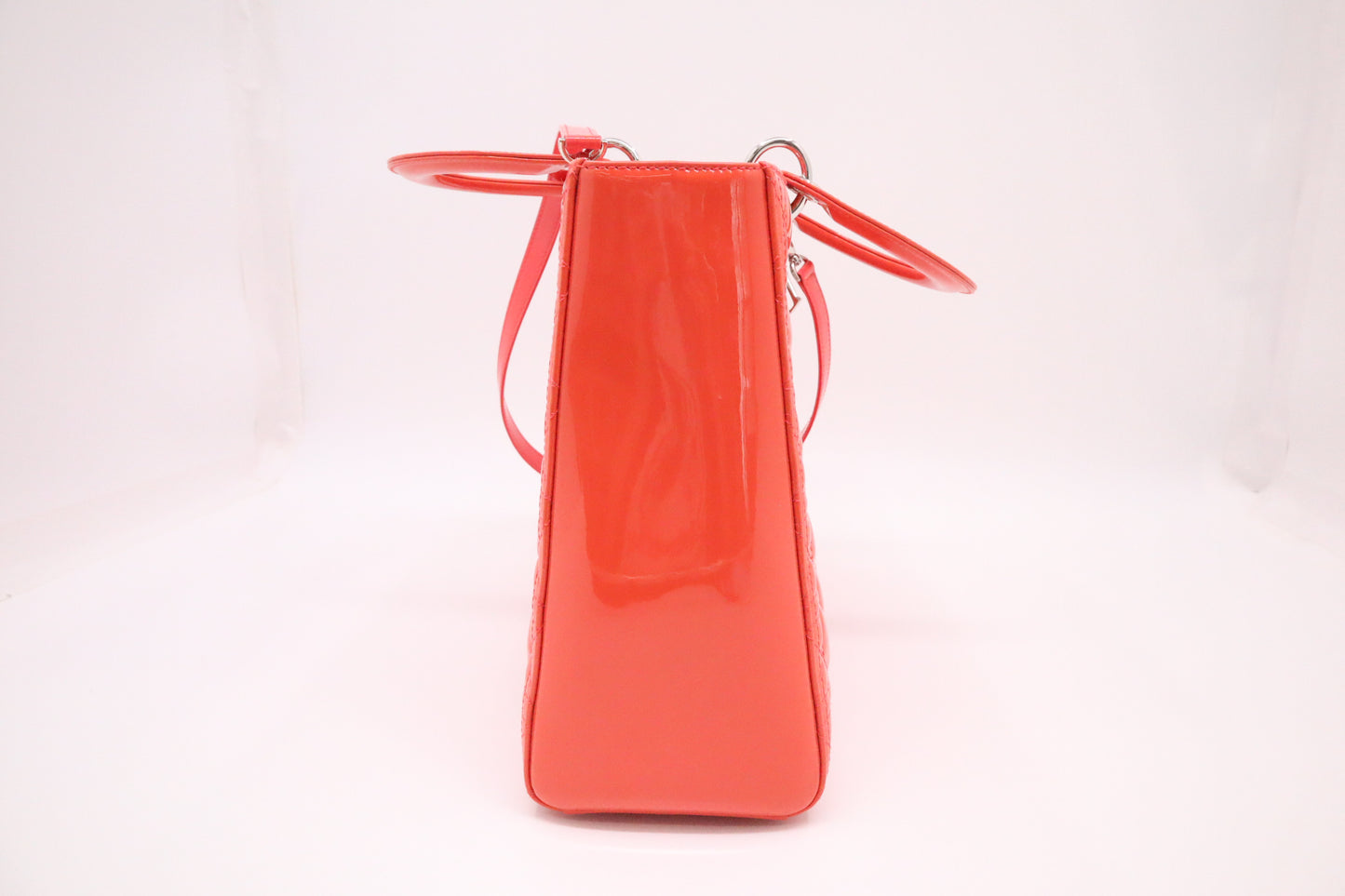 Dior Lady Dior Large in Orange Cannage Patent Leather