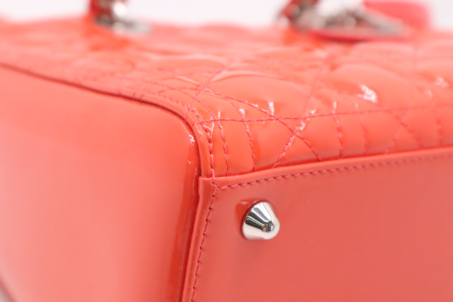 Dior Lady Dior Large in Orange Cannage Patent Leather