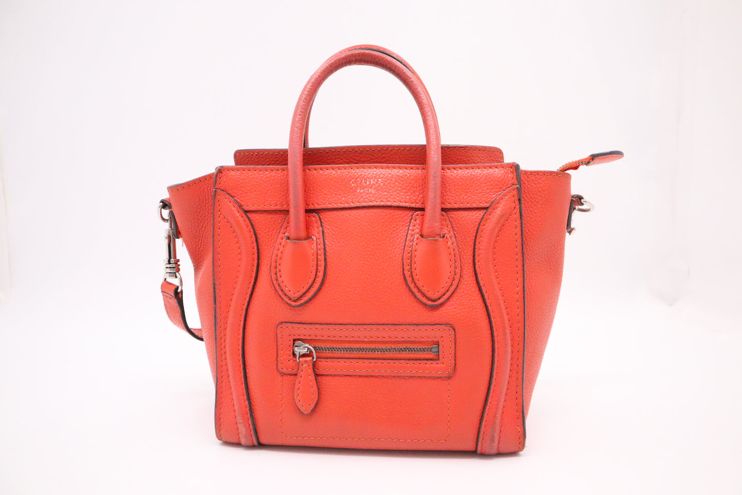 Celine Nano Luggage in Dark Orange Leather