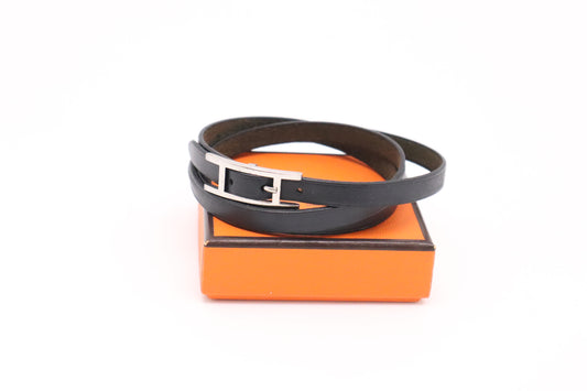 Hermes Double Tour Bracelet in Black Leather