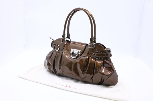 Ferragamo Marisa Handbag in Bronze Patent Leather