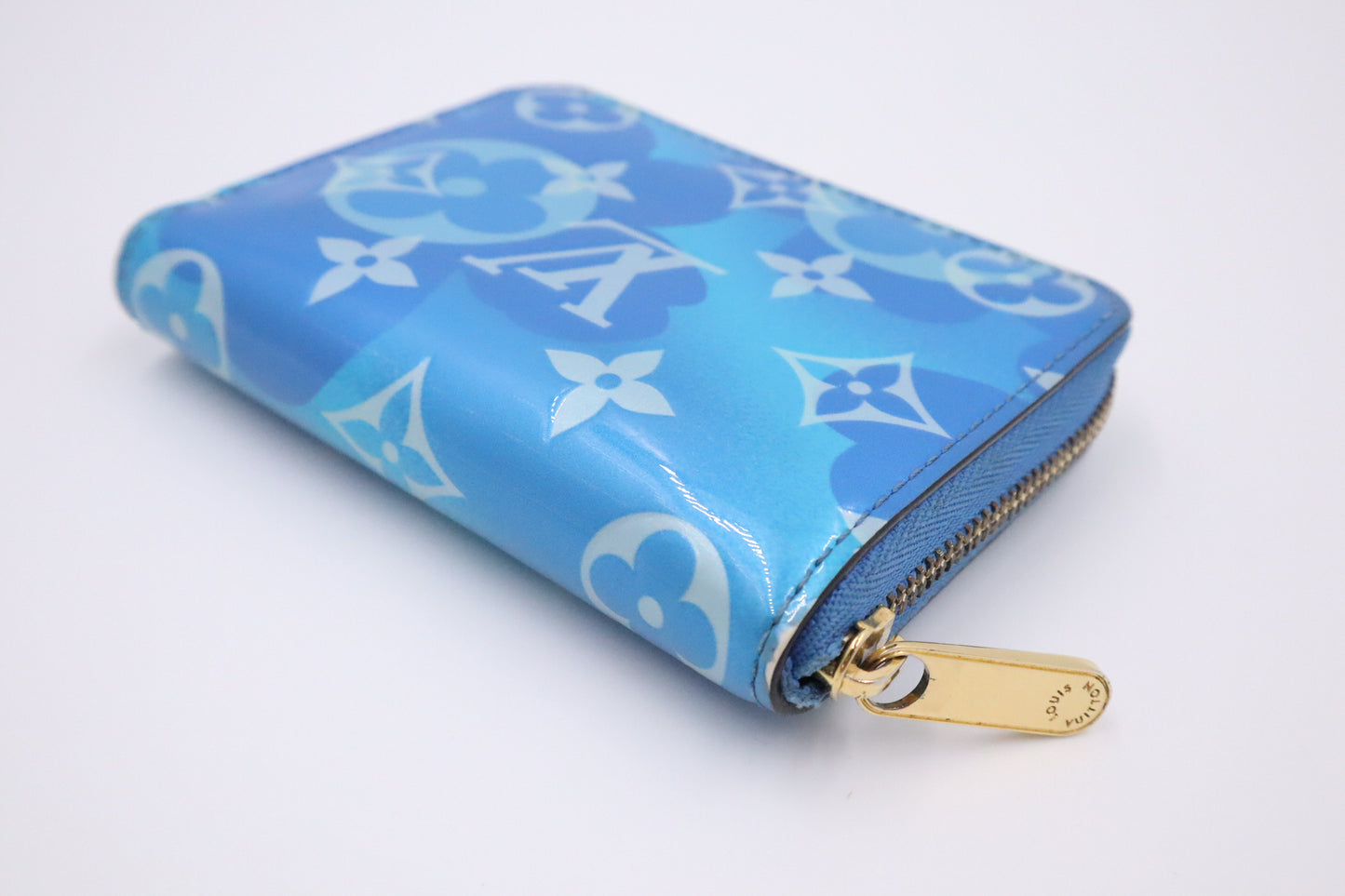 Louis Vuitton Valentine Compact Zippy Wallet in Blue Vernis Leather