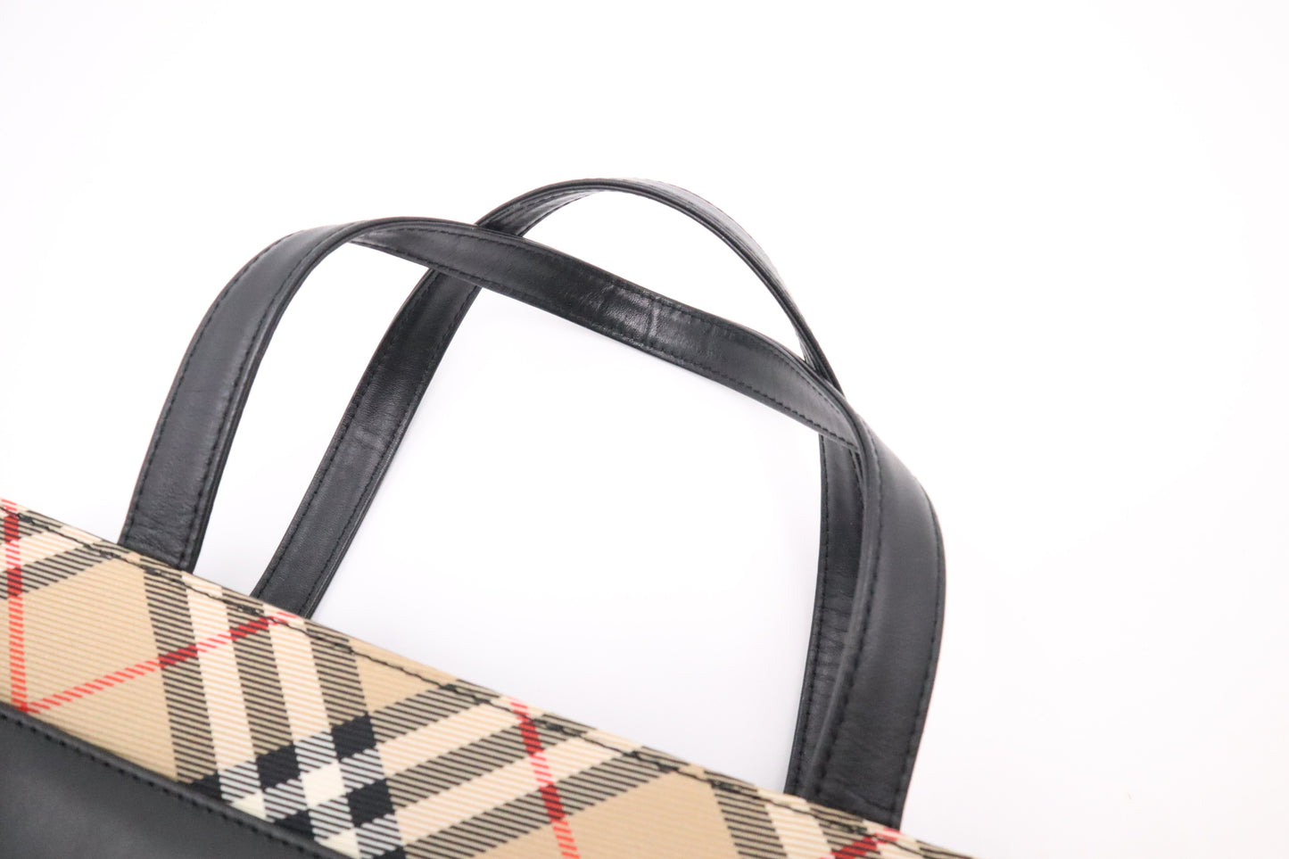 Burberry Handbag in Black Leather and Brown Checked Canvas