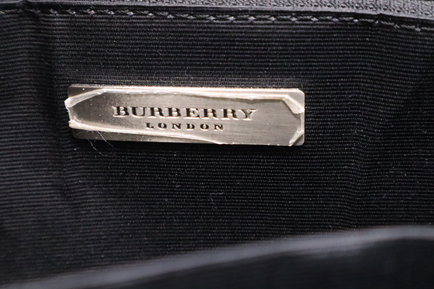 Burberry Handbag in Black Leather and Brown Checked Canvas