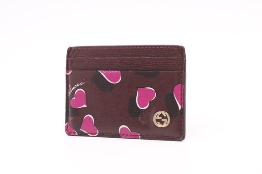 Gucci Card Case in Burgundy Hearts Leather