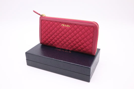 Prada Long Wallet in Pink Tessuto Quilted Nylon