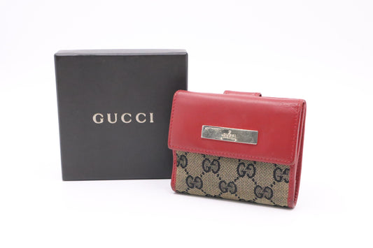 Gucci Compact Wallet in Red Leather & GG Canvas