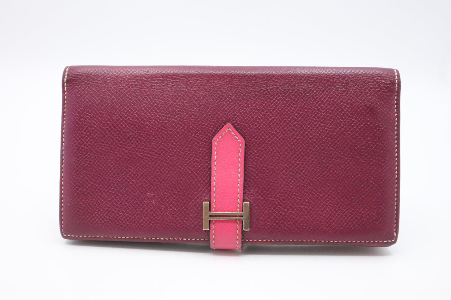 Hermes Bearn Soufflet Wallet in Burgundy Leather