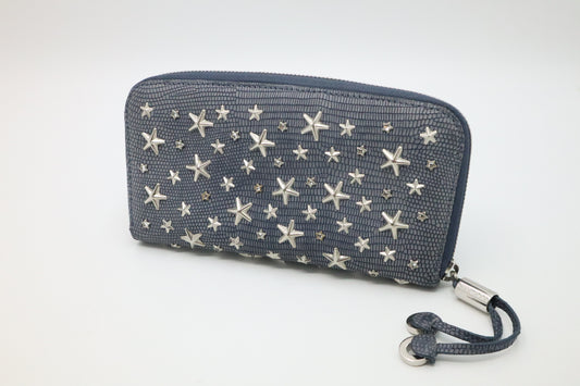 Jimmy Choo Star Studded Long Wallet in Blue Canvas