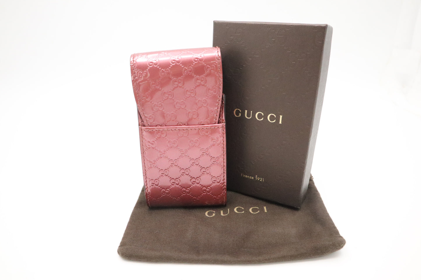 Gucci Cigarette Case in Metallic Pink Guccissima Patent Leather