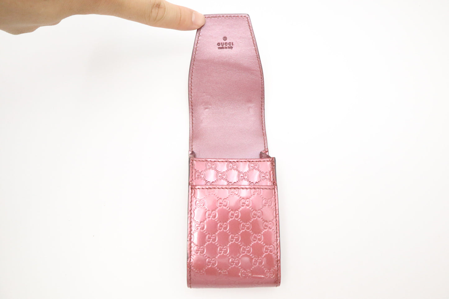 Gucci Cigarette Case in Metallic Pink Guccissima Patent Leather