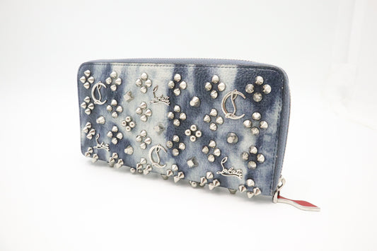 Christian Louboutin Zippy Long Wallet in Blue and White Leather