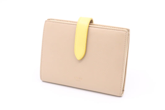 Celine Compact Wallet in Beige and Yellow Leather