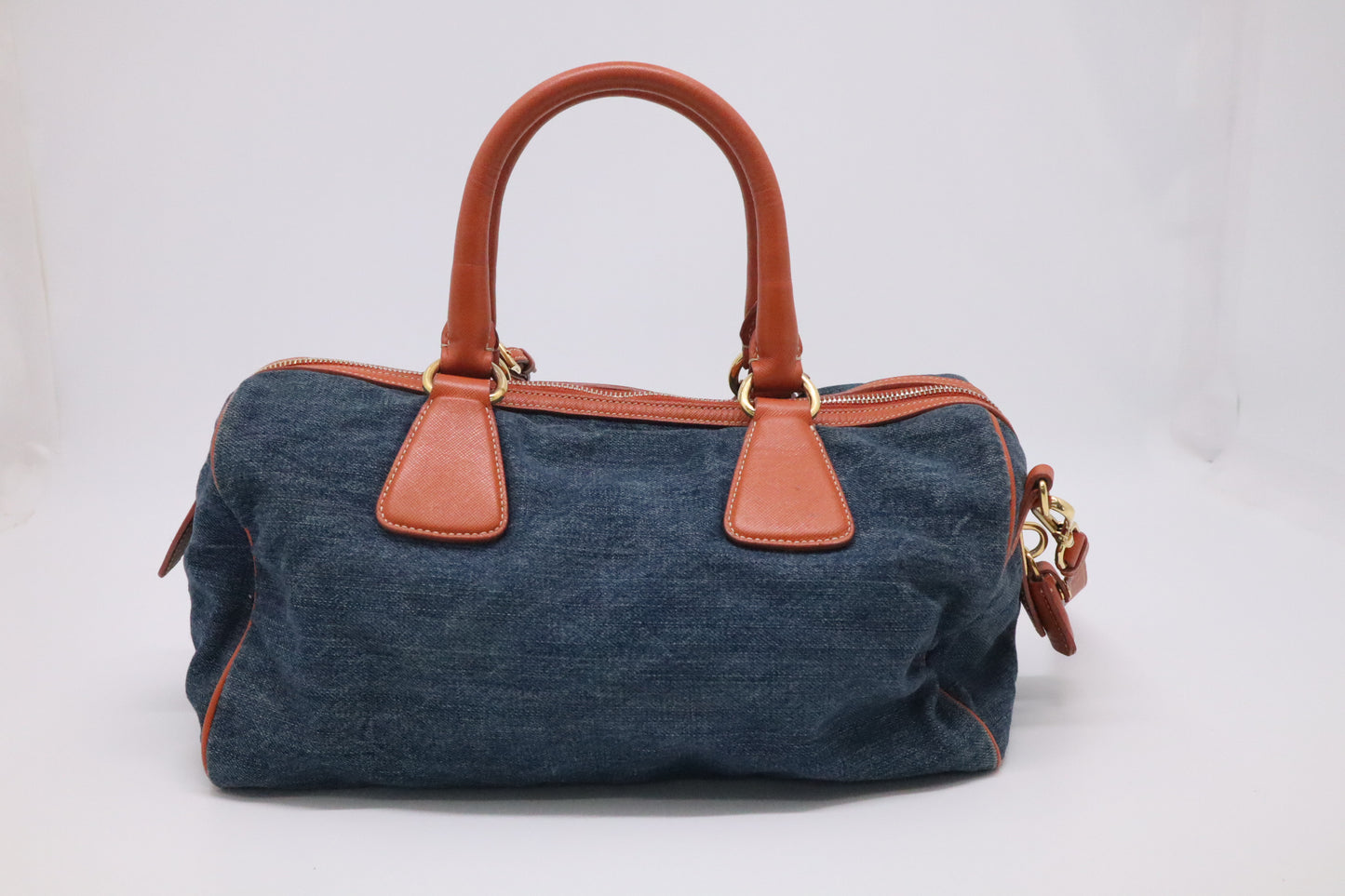 Prada Bauletto Shoulder Bag in Denim and Orange Leather