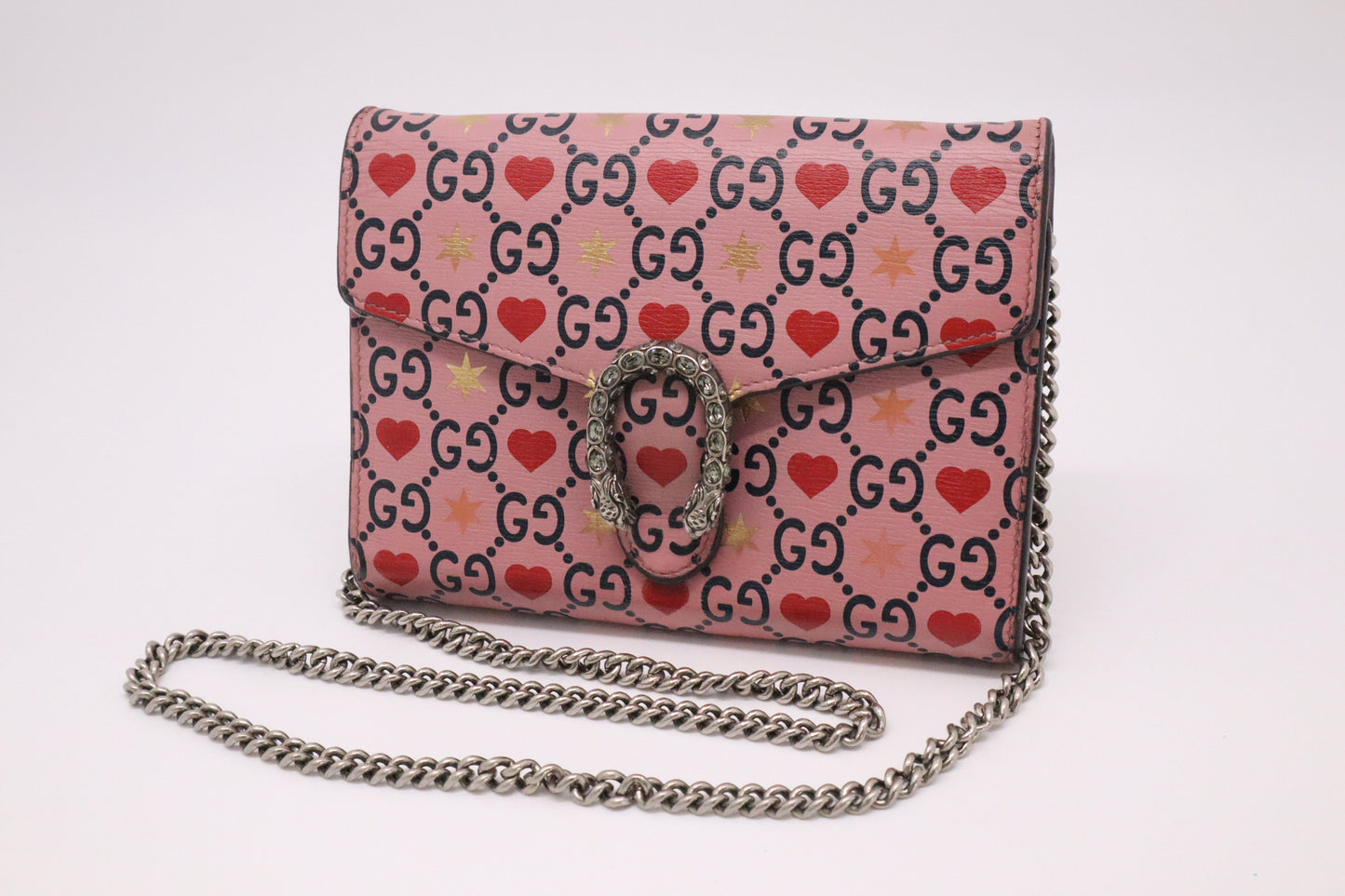 Gucci Valentine's Day Exclusive Mini Dionysus Shoulder Bag in Pink Hearts GG Leather