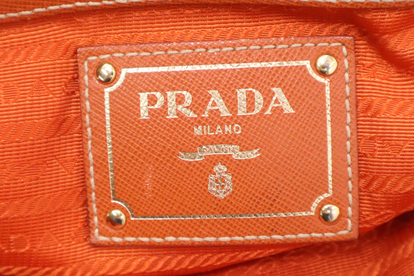 Prada Bauletto Shoulder Bag in Denim and Orange Leather