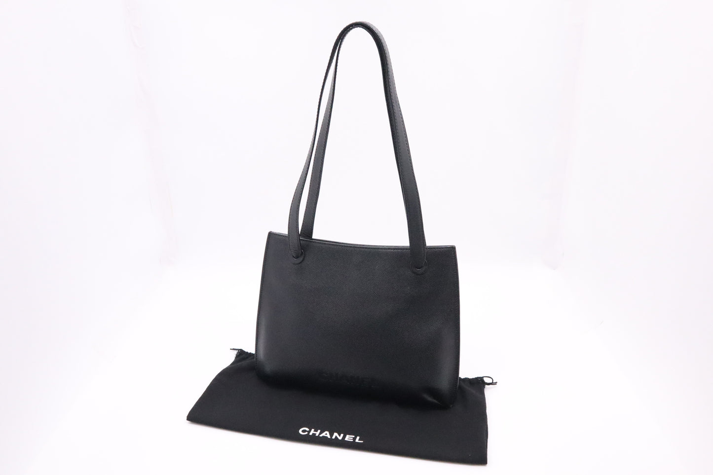 Chanel Logo Shoulder Bag in Black Caviar Leather