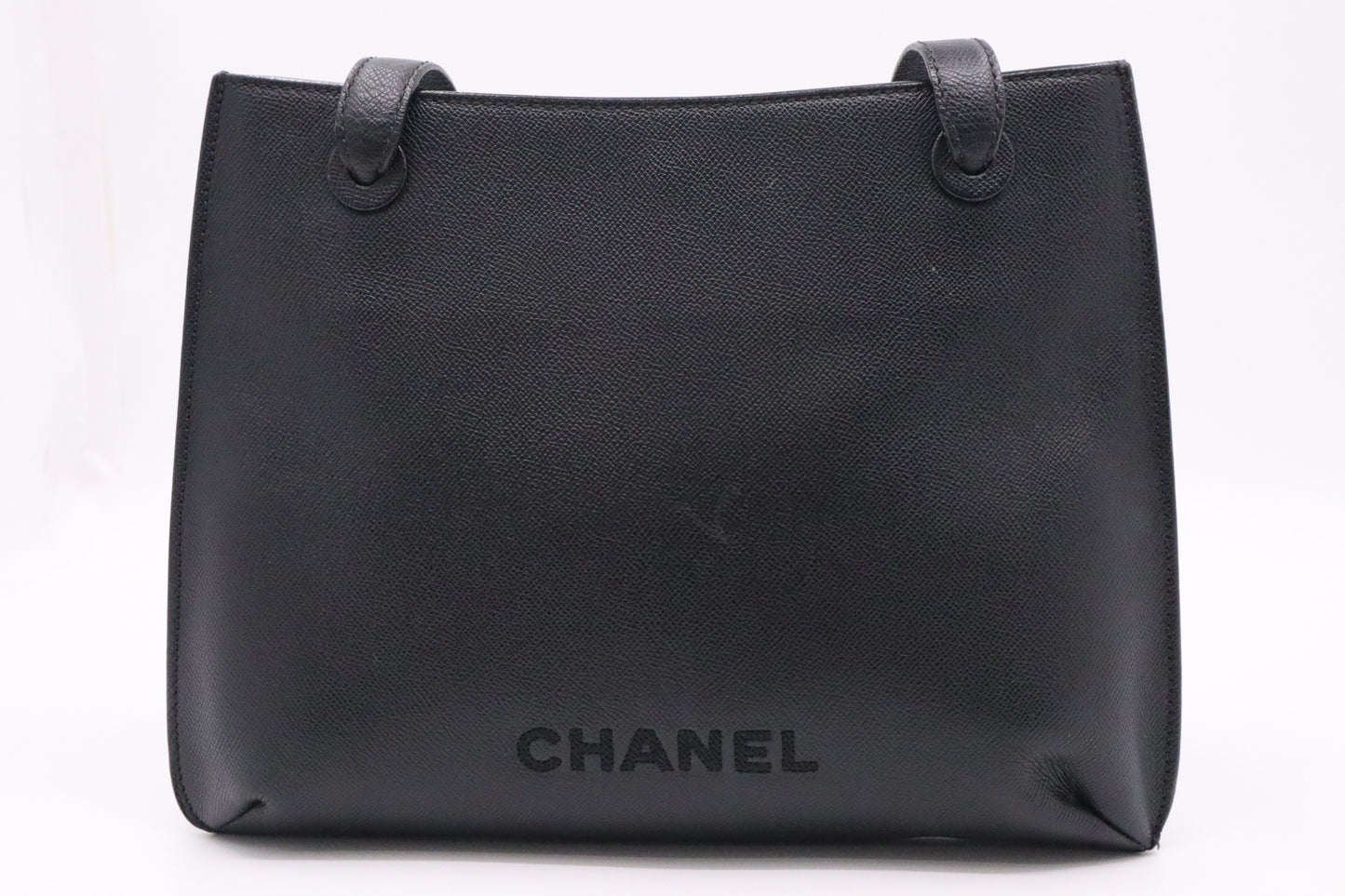 Chanel Logo Shoulder Bag in Black Caviar Leather