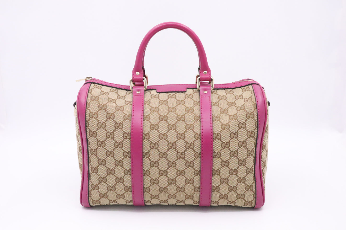 Gucci Boston Bag in Brown Canvas & Fuschia Leather