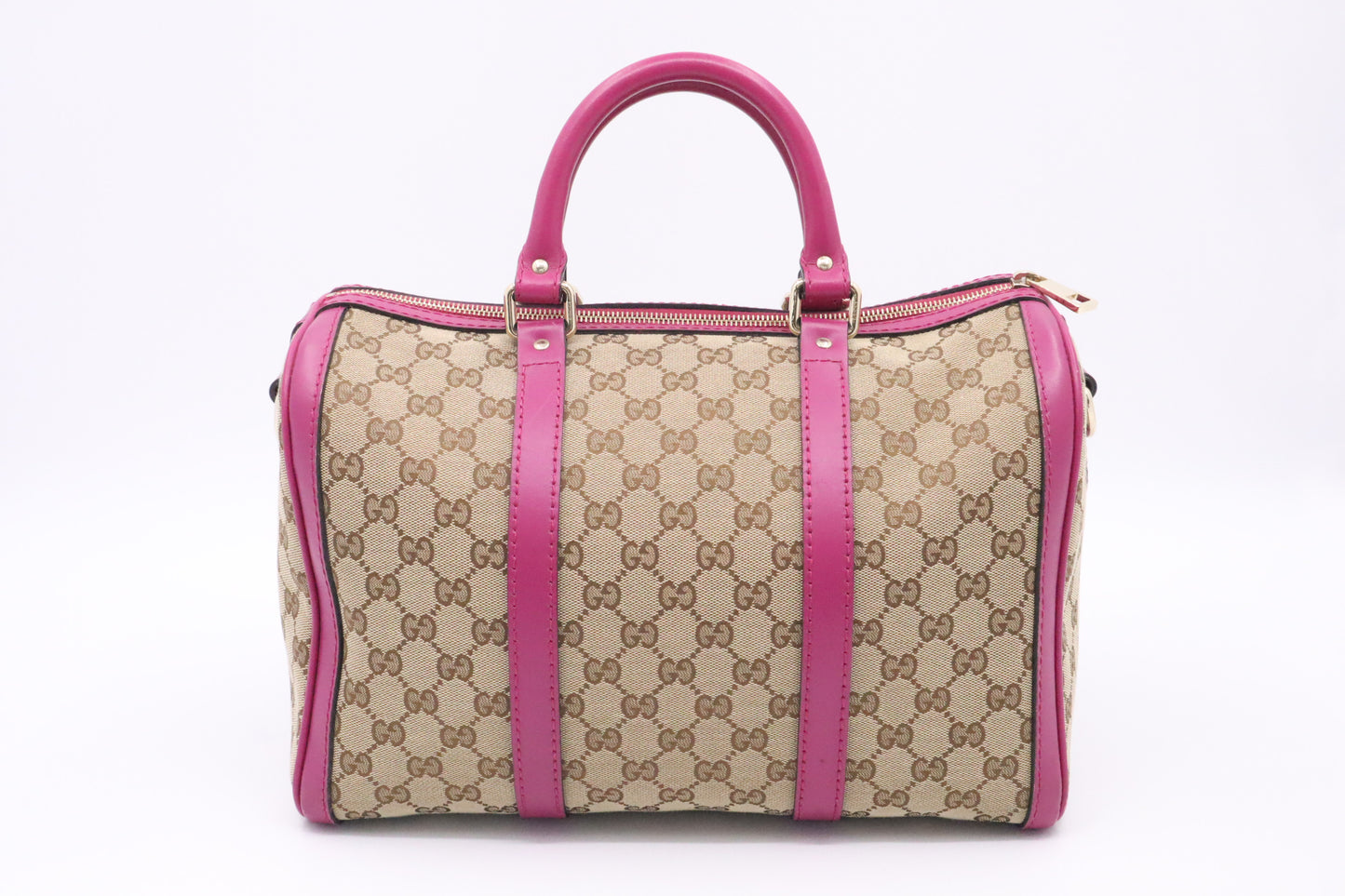 Gucci Boston Bag in Brown Canvas & Fuschia Leather
