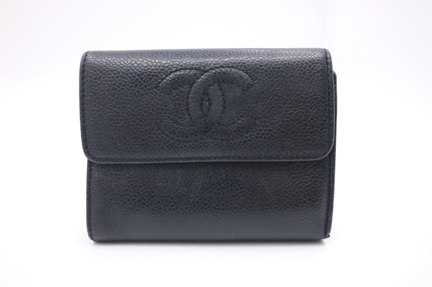 Chanel Compact Wallet in Black Caviar Leather