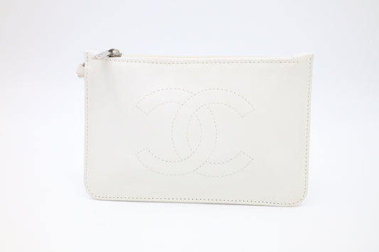 Chanel Timeless CC Pouch in White Leather