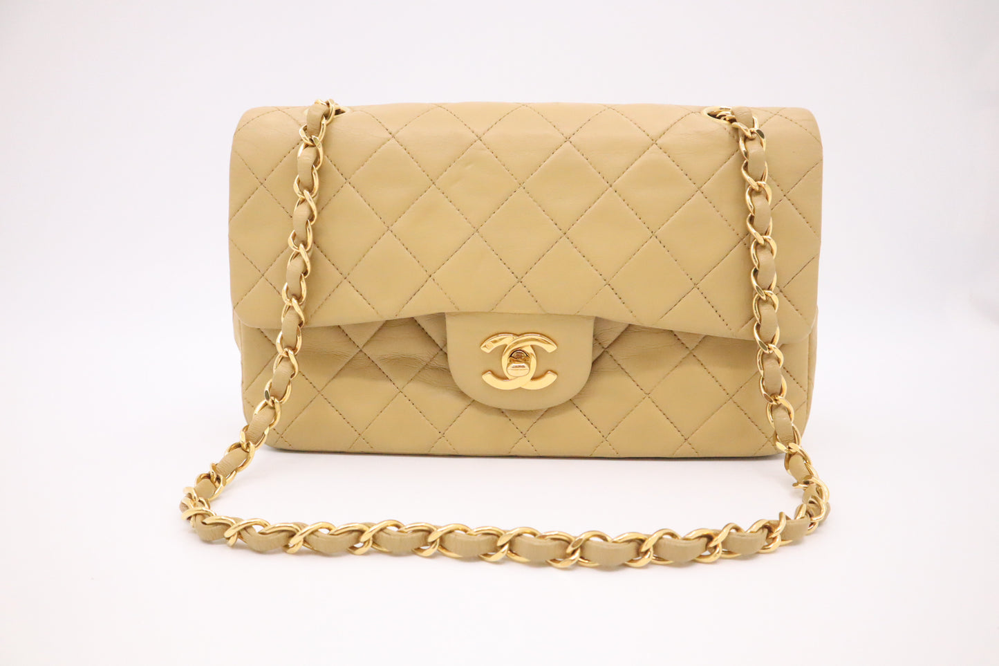 Chanel Small Double Flap in Beige Mattelassé Leather