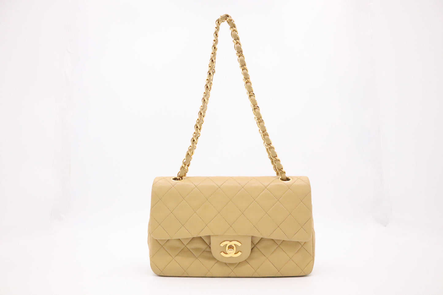 Chanel Small Double Flap in Beige Mattelassé Leather