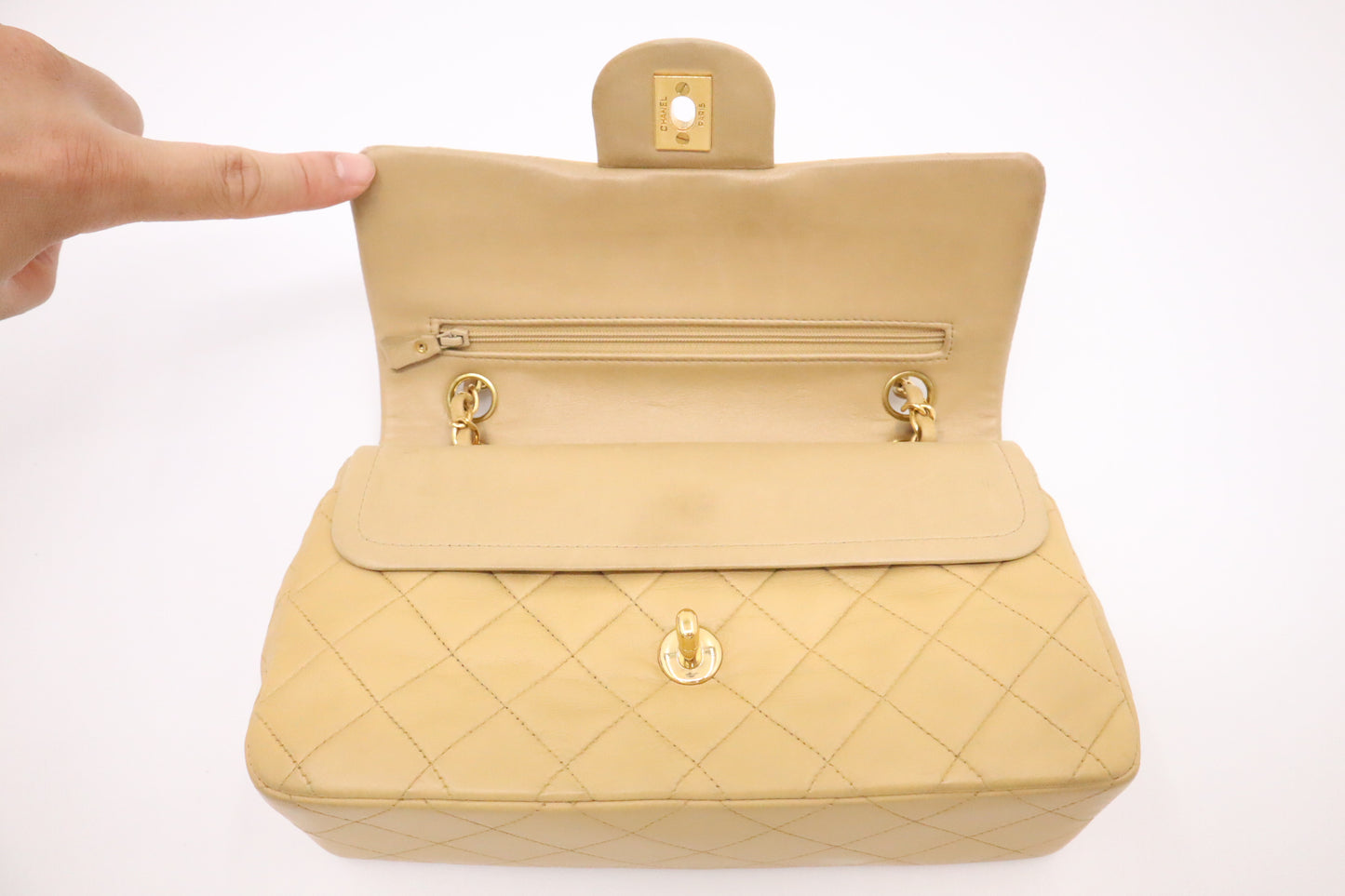 Chanel Small Double Flap in Beige Mattelassé Leather