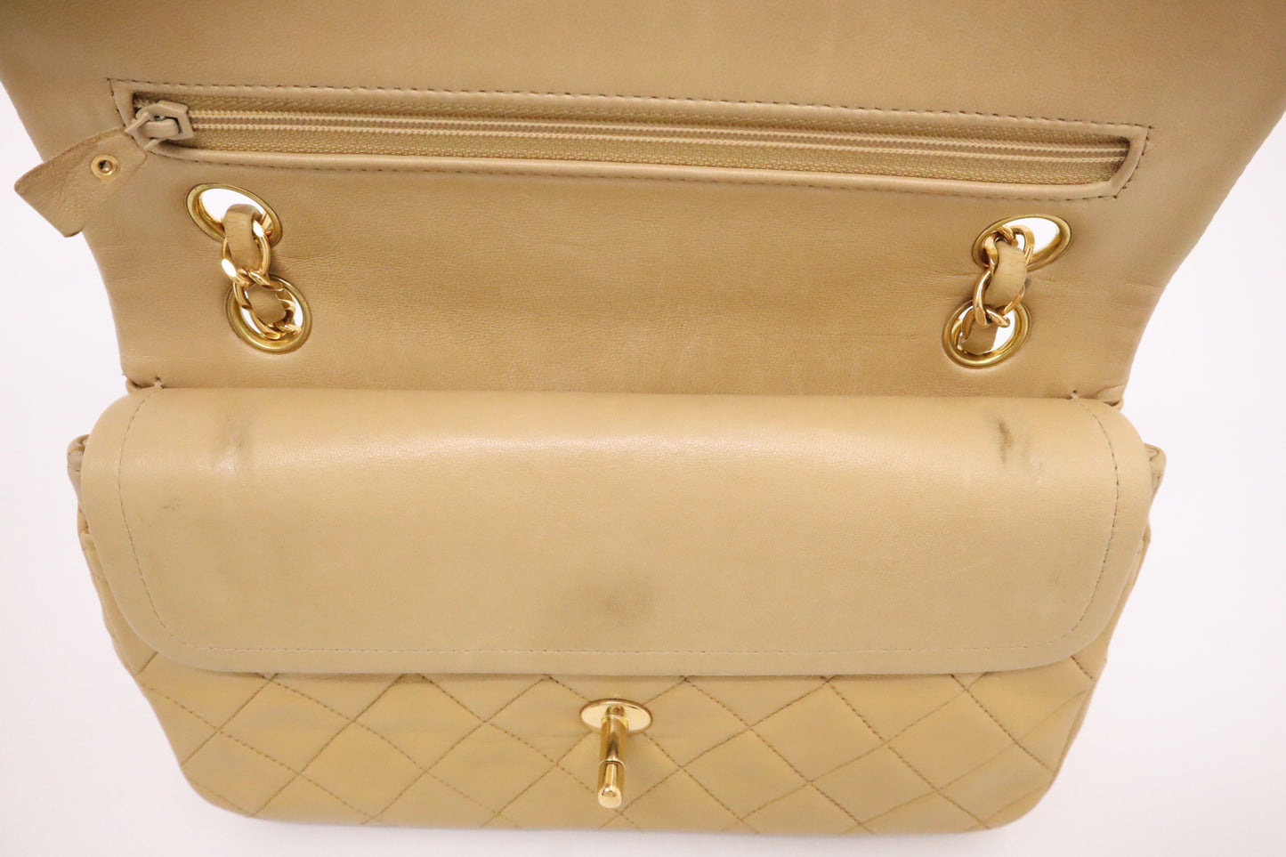 Chanel Small Double Flap in Beige Mattelassé Leather