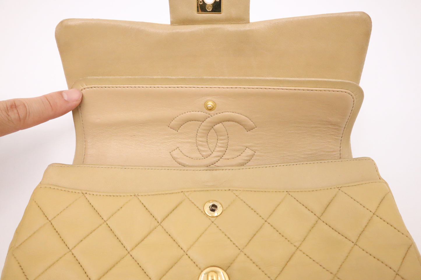 Chanel Small Double Flap in Beige Mattelassé Leather