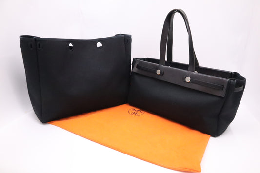 Hermes Herbag Cabas 50 in Black Canvas