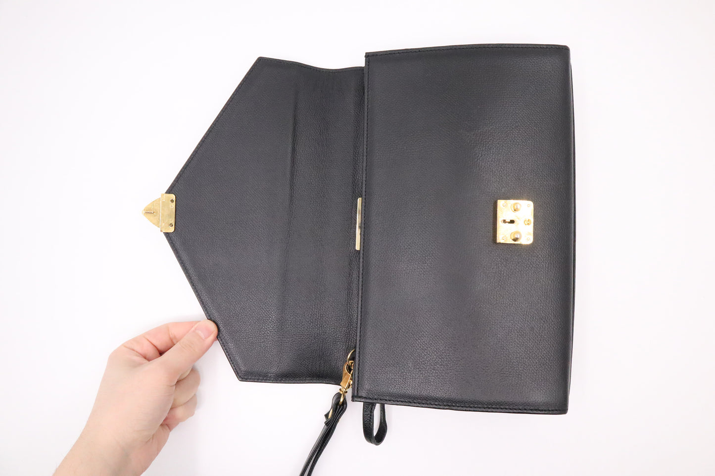 YSL Saint Laurent Clutch Bag in Black Cowhide Leather