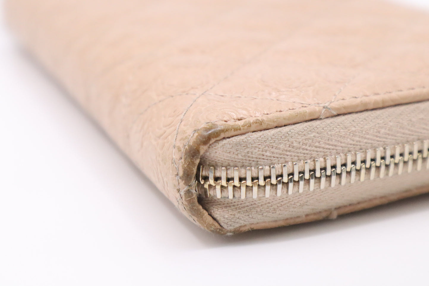 Chanel Long Zippy Wallet in Beige Camelia Matelassé Leather