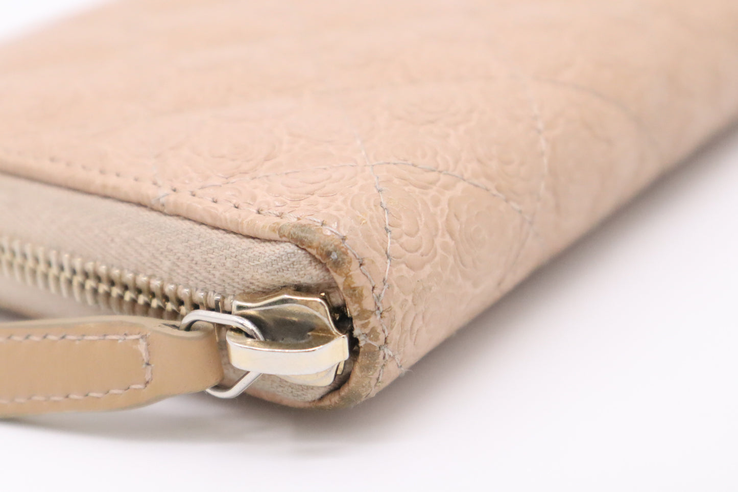 Chanel Long Zippy Wallet in Beige Camelia Matelassé Leather