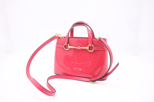 Gucci Horsebit Handbag in Pink Patent Leather