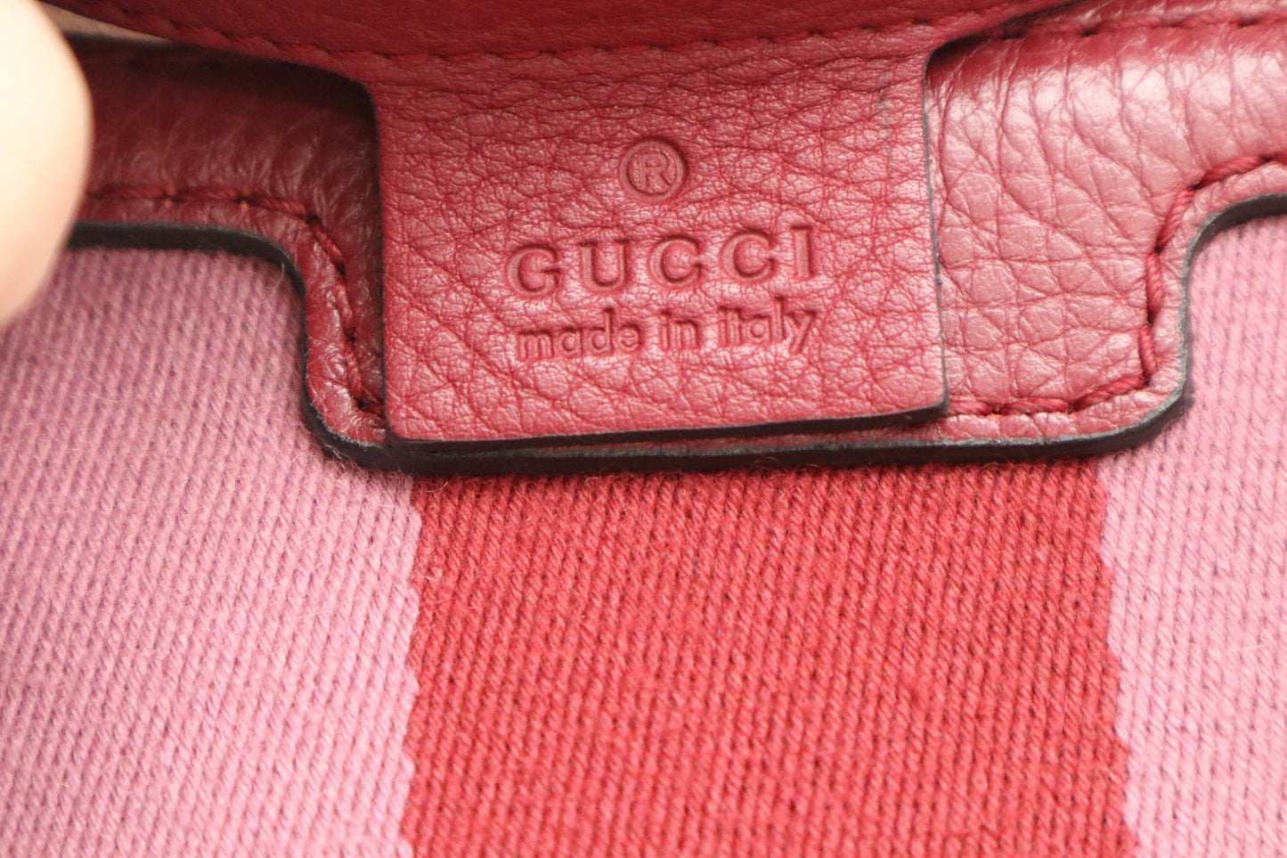 Gucci Boston Bag in Burgundy Leather and Beige GG Canvas