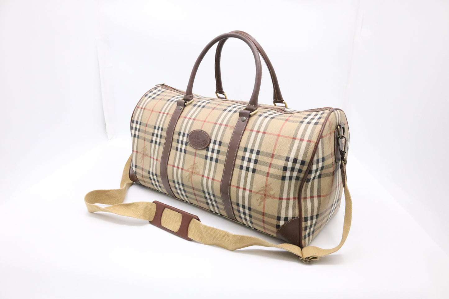 Burberry Travel Bag in Beige Check Coated Canvas