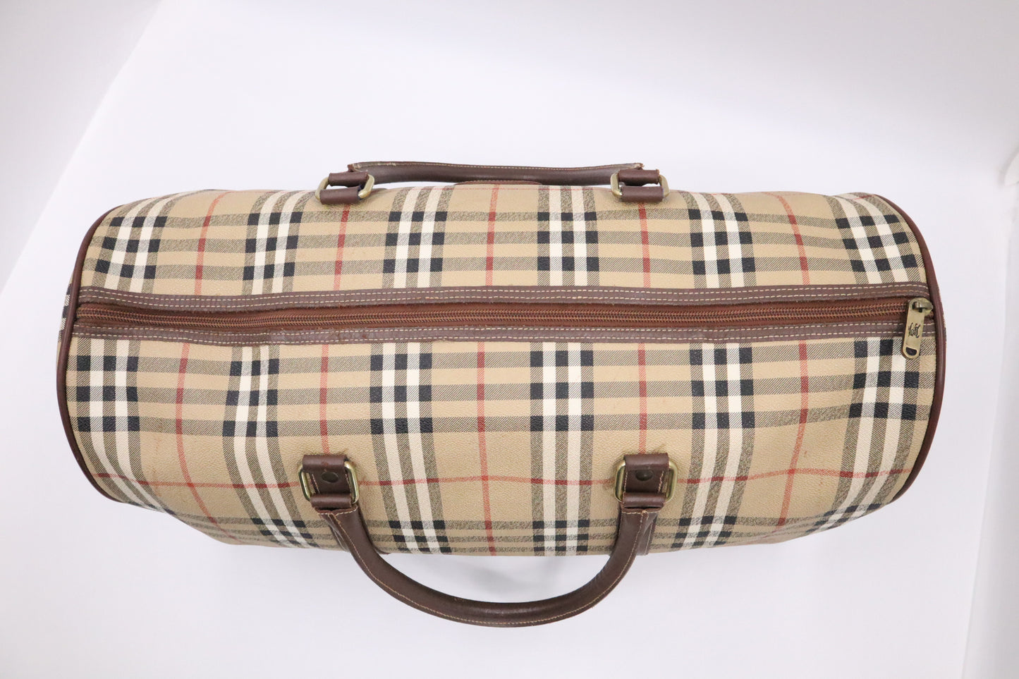 Burberry Travel Bag in Beige Check Coated Canvas