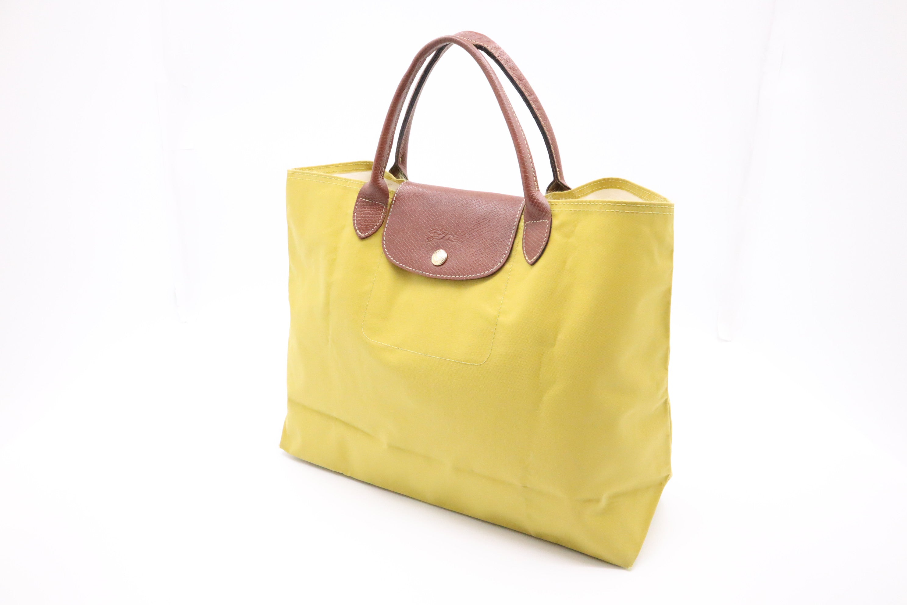 Longchamp Medium Le Pliage Tote in Mustard Yellow Nylon