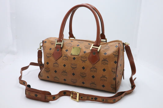 MCM Boston Bag in Cognac Visetos Canvas