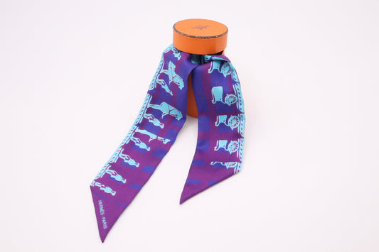 Hermes 'Ginza 5-4-1' Twilly in Blue & Purple Silk