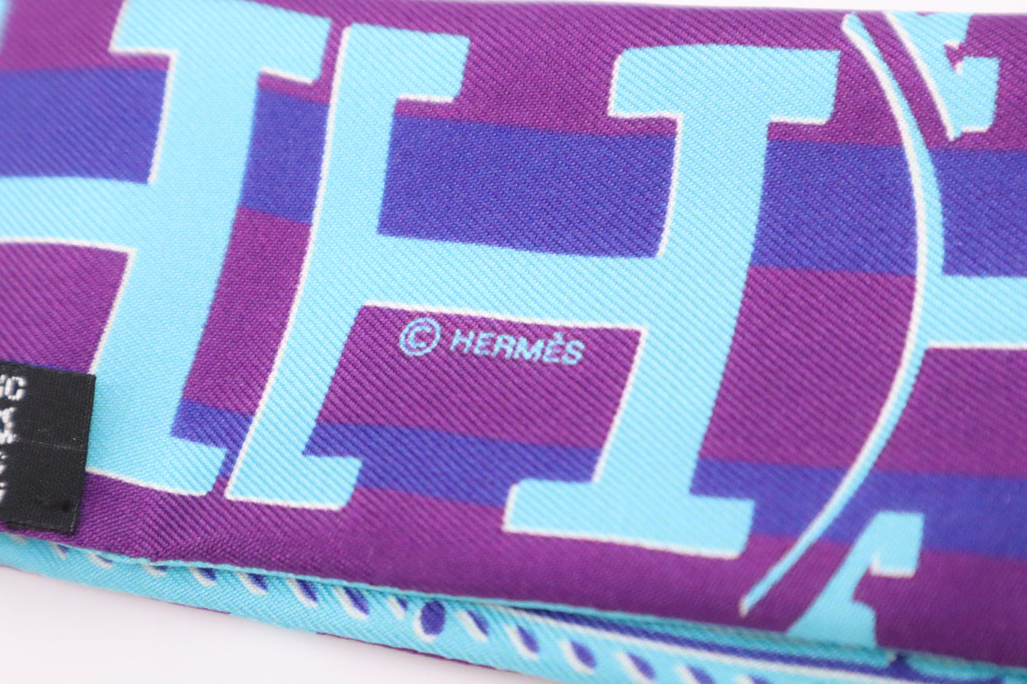 Hermes 'Ginza 5-4-1' Twilly in Blue & Purple Silk